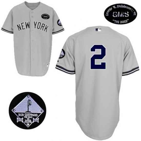 Mens Majestic New York Yankees 2 Derek Jeter Replica Grey GMS The Boss MLB Jersey